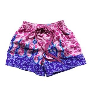 Big Dogs Kids Fun and Attitude Purple Pink Flame Floral Swim Shorts Size 4/5